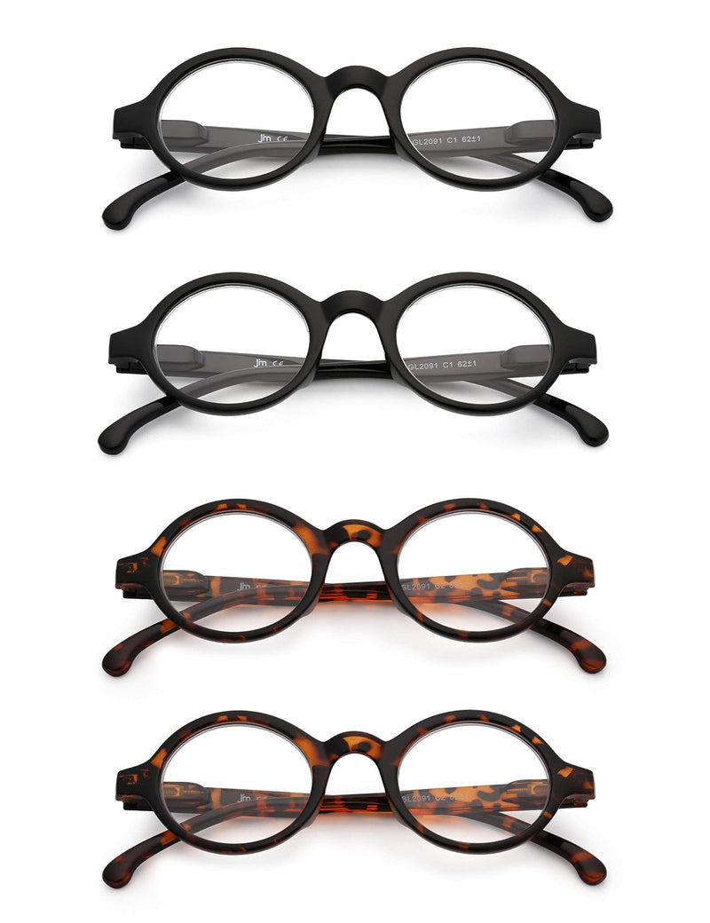 [Australia] - JM Set of 4 Round Reading Glasses Spring Hinge Readers Men Women Glasses for Reading +2.5 Black & Tortoise 2 Black & 2 Tortoise 2.5 x 