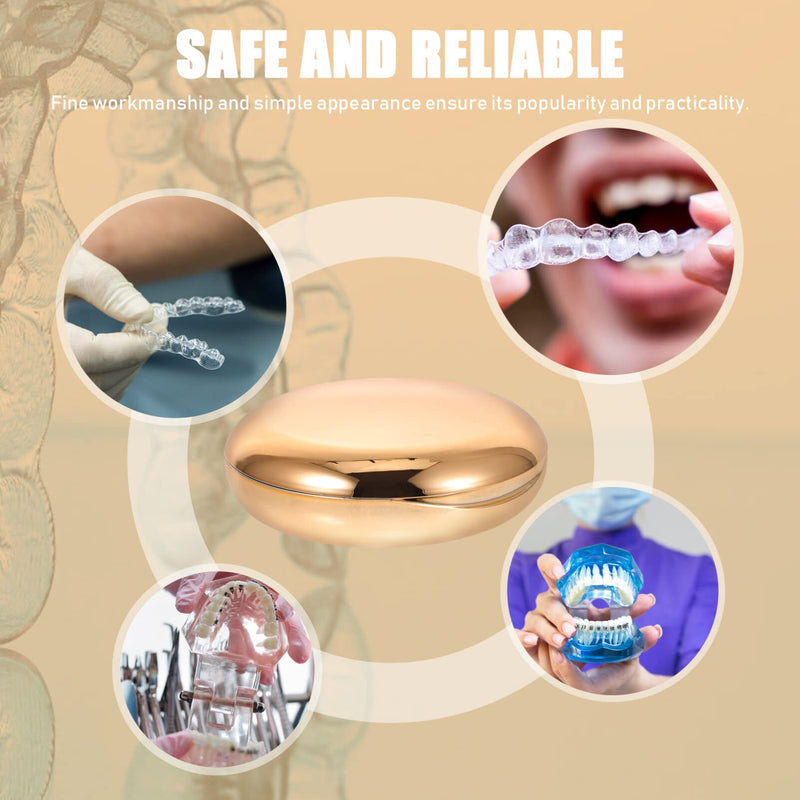 [Australia] - HEALLILY Retainer Case with Mirror Portable Denture Case Aligner Case False Teeth Storage Box for Travel Golden 