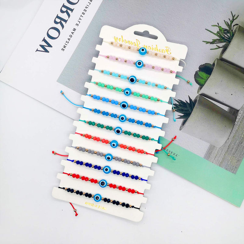 [Australia] - YOOESTORES82 12 Pcs Evil Eye Bracelet/Anklet Adjustable Colorful Evil Eye Beaded Bracelets Good Luck Kabbalah Nazar Amulet String Bracelets for Women Family BFF A 