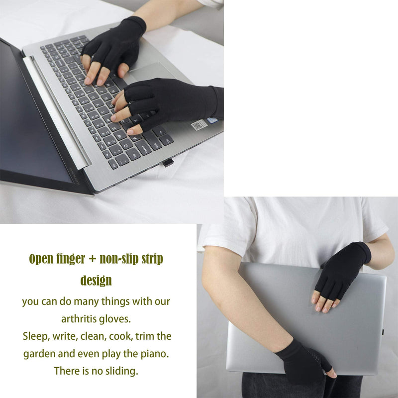 [Australia] - Copper Arthritis Compression Gloves Women Men Relieve Hand Pain Swelling and Carpal Tunnel Fingerless for Typing, Support for Joints, Large Large (1 Pair) Black 
