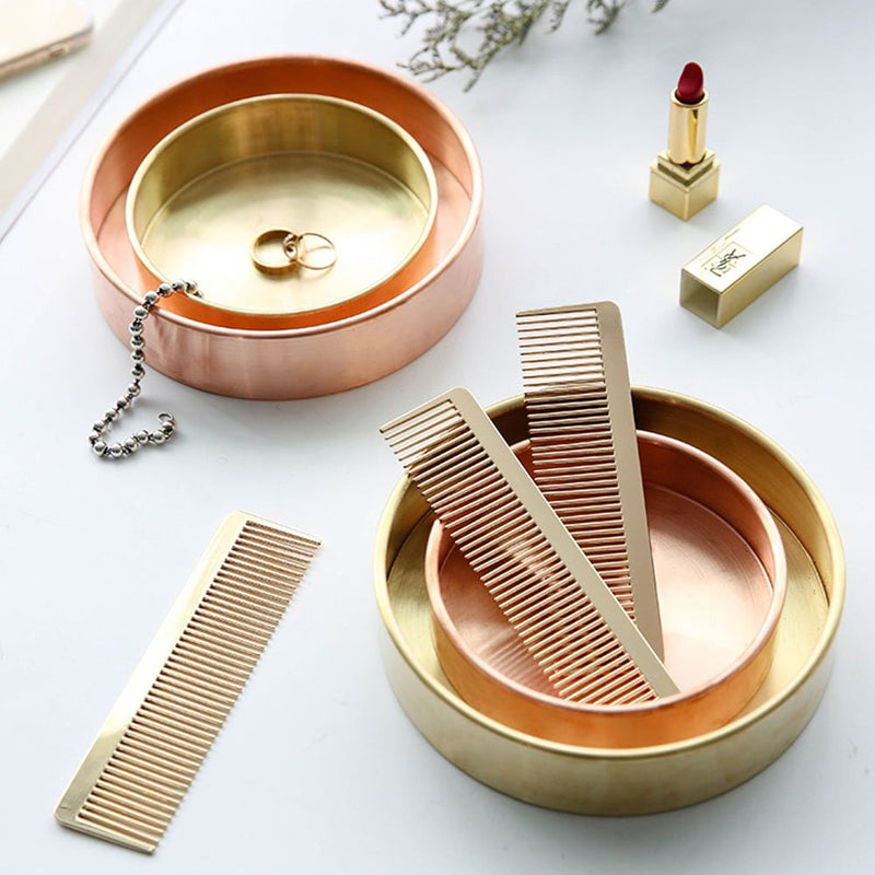 [Australia] - Exttlliy Circular Copper Ring Holder Jewelry Organizer Trays Muti-Functionary Storage Dish with Edge Roll for Key Earring Bracelet (Gold, Small) Gold 