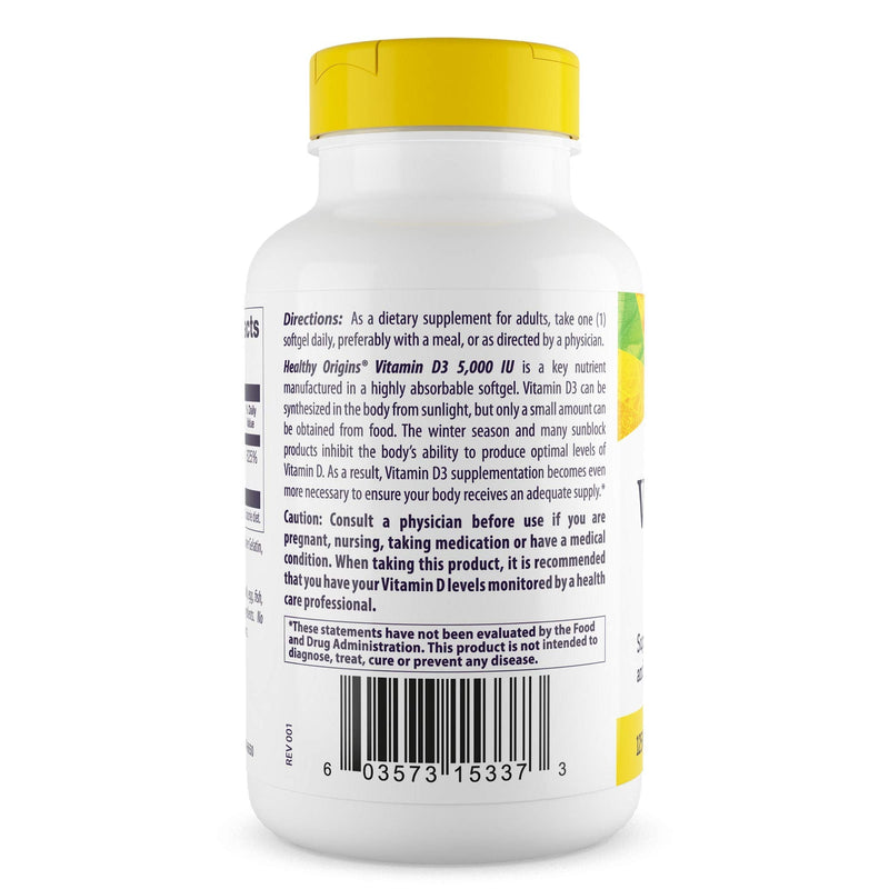 [Australia] - Healthy Origins Vitamin D3 5, 000 IU (Non-GMO), 360 Softgels 360 Count (Pack of 1) 