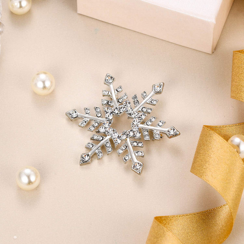 [Australia] - EVER FAITH Austrian Crystal Elegant Winter Snowflake Star Brooch Pin Clear Silver-Tone 