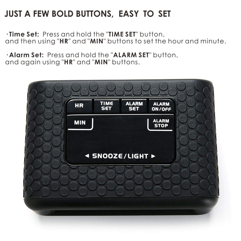 [Australia] - Digital Alarm Clock - Plumeet Kids Alarm Clock with Snooze and Backlight - Simple Travel Clocks Large LCD Display - Loud Alarm Clock for Bedroom - Battery Powered (Black) Black 