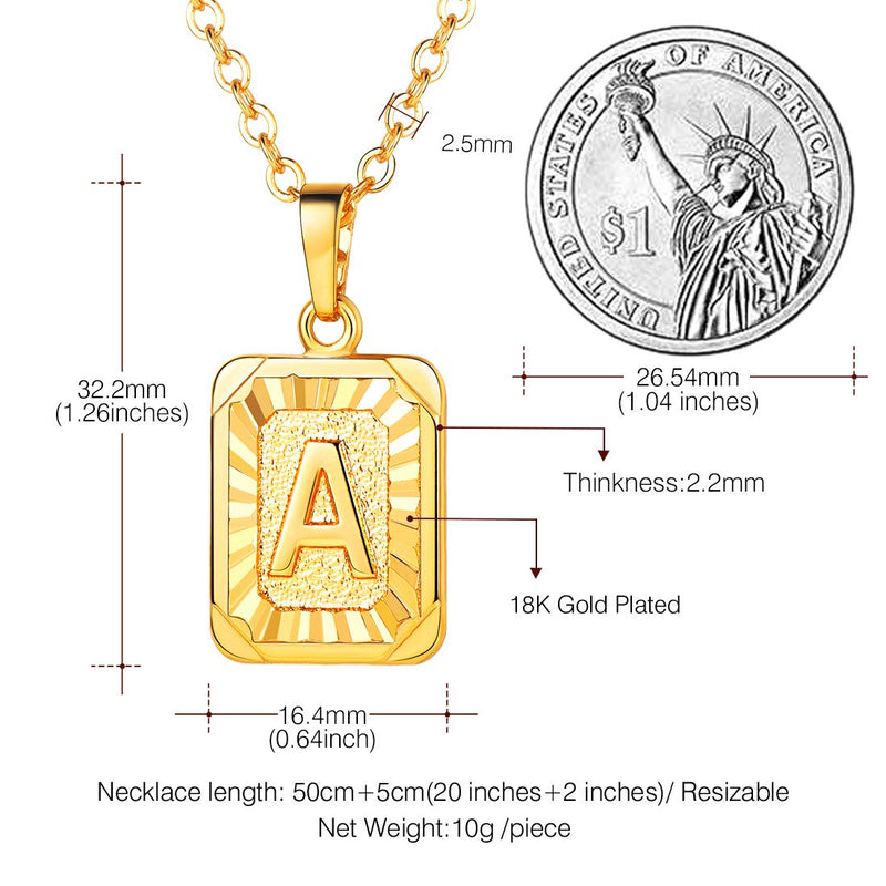 [Australia] - U7 Monogram Necklace A-Z 26 Letters Pendants 18K Gold/Platinum Plated Square Tiny Initial Necklaces for Women Girls,Chain 18", with Customize Service, Gift Box Packed 01.Gold-Initial A 
