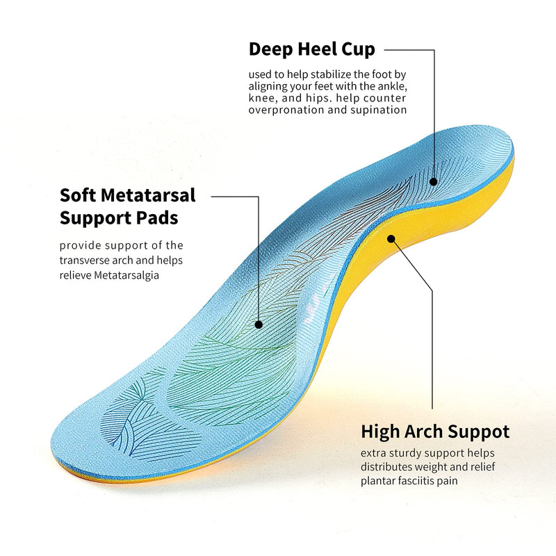[Australia] - Walkomfy Pain Relief Orthotics,Plantar Fasciitis High Arch Support Insoles for Women Men,Orthotic Shoe Inserts for Flat Feet,Metatarsalgia,Heel Pain,Work Boots Running Gel Insoles for Standing All Day Blue L (Men 10-11.5/Women 12-13.5) 