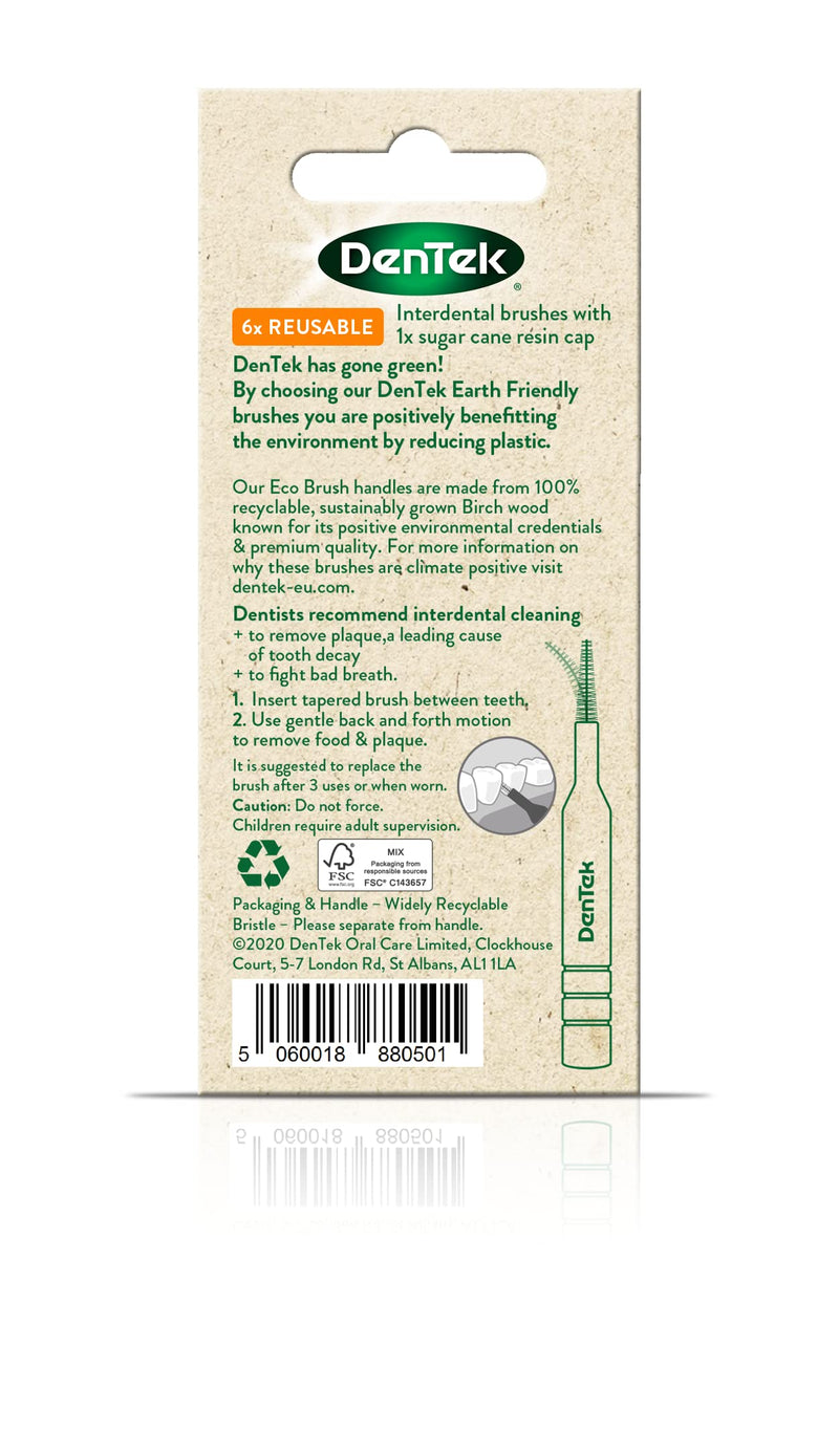 [Australia] - DenTek Earth Friendly Birch Wood - 6 Count x 6 Packs (36 Brushes) Interdental Brushes ISO1/0.45mm - Green 0.45mm 6 Pack 