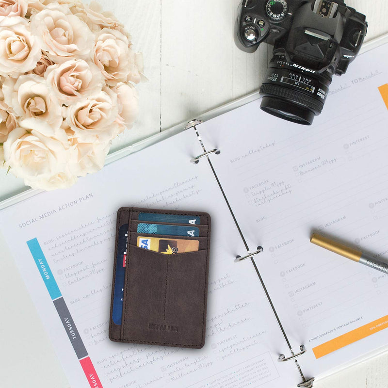 [Australia] - Minimalist Wallet for Men and Women - Genuine Leather RFID Secured Card Case Brown 