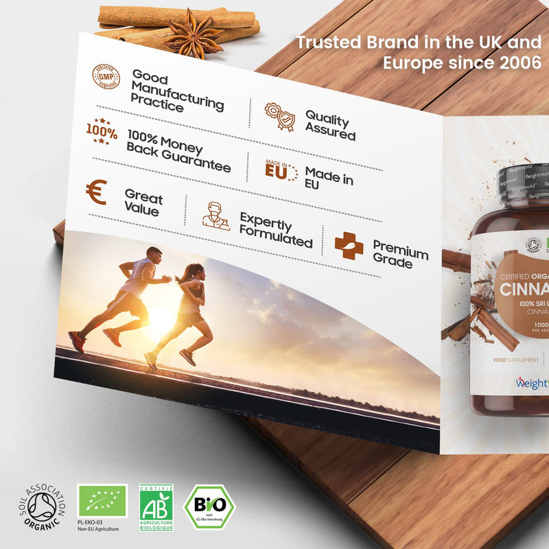 [Australia] - Organic Cinnamon Capsules 1500mg per Serving (3 Capsules) - 180 Vegan Capsules - Ceylon Cinnamon Powder - Soil Association Certified Digestion Supplement - Rich Source of Calcium - GMO & Gluten Free 