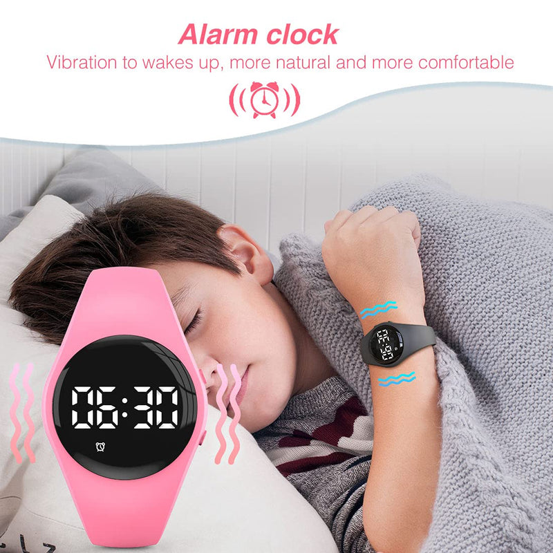 [Australia] - Led Digital Pedometer Watch , Digital Steps Tracker , Non-Bluetooth, Vibrating Alarm Clock, Stopwatch, Great Gift for Children Teens Girls Boys Women Pink 