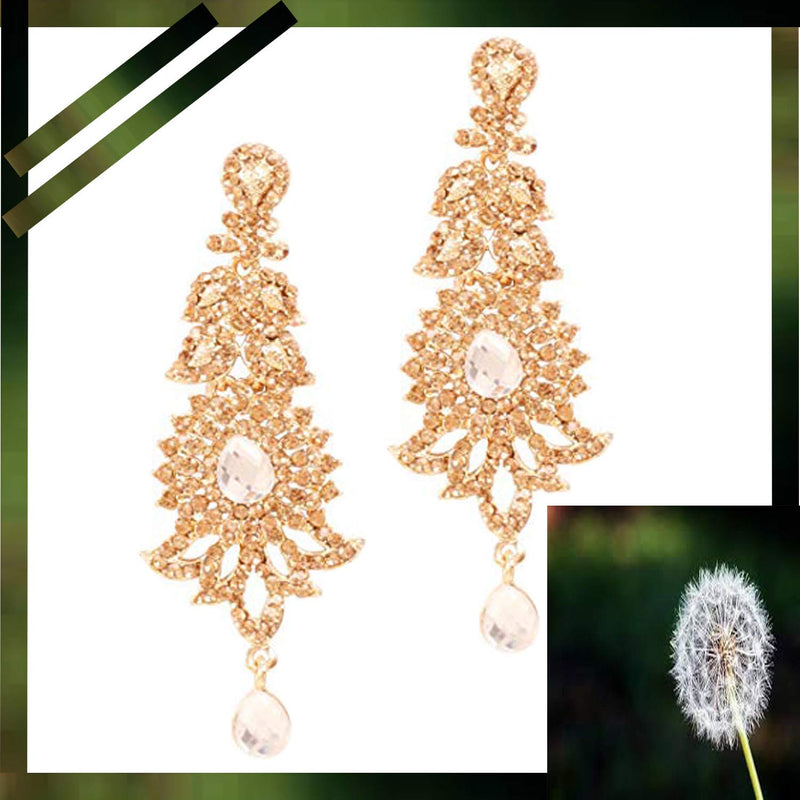 [Australia] - Touchstone Indian Bollywood paisley Rhinestone designer bridal jewelry earrings for women in antique gold tone Yellow & White 