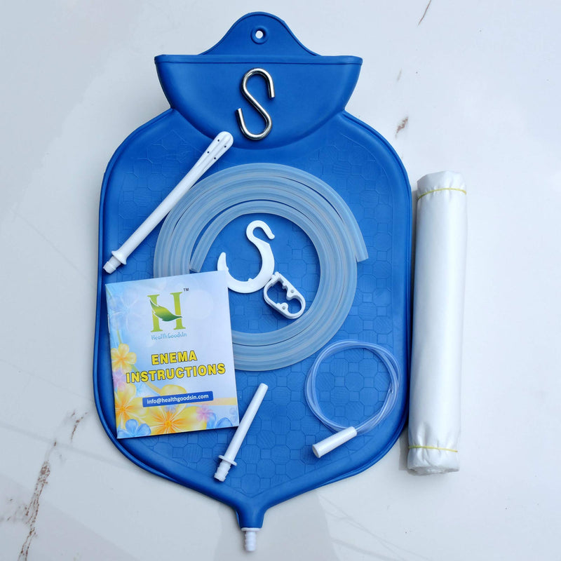 [Australia] - HealthGoodsIn - The Perfect Enema Bag Kit in Blue Color for Colon Cleansing with Platinum Cured Silicone Hose (4 Quart, Open Top) 