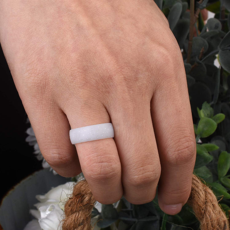 [Australia] - Egnaro Inner Arc Ergonomic Breathable Design, Silicone Rings for Women with Half Sizes, Women's Silicone Wedding Band, 6mm Wide - 2mm Thick SETB-Faint Red, White Silver Glitter, Ivory, White 3.5(14.8mm) 