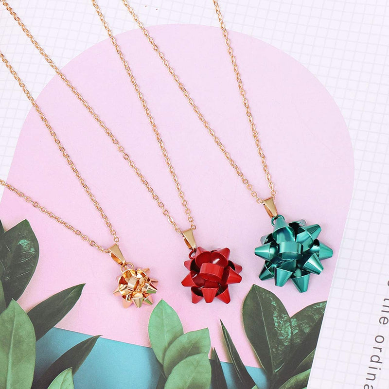 [Australia] - ALEXY 3PCS Christmas Necklaces X-Mas Gift Bow Pendant Necklaces Set Delicate Layered Chain Necklaces Party Gift for Women Girls Multicolor 