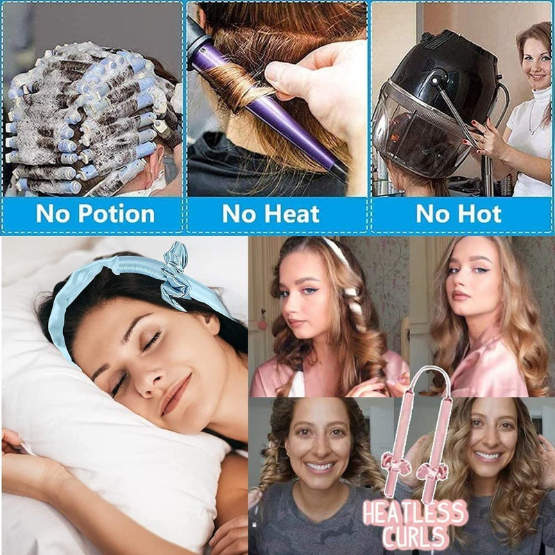 [Australia] - Upgrade Heatless Curling Rod Headband,Heatless Hair Curling Set,No Heat Wave Hair Curlers ,Soft Silk Ribbon Sleeping Hair Rollers Wave Curls Lazy Curler Set DIY Hair Styling Tools(Blue) BLUE 