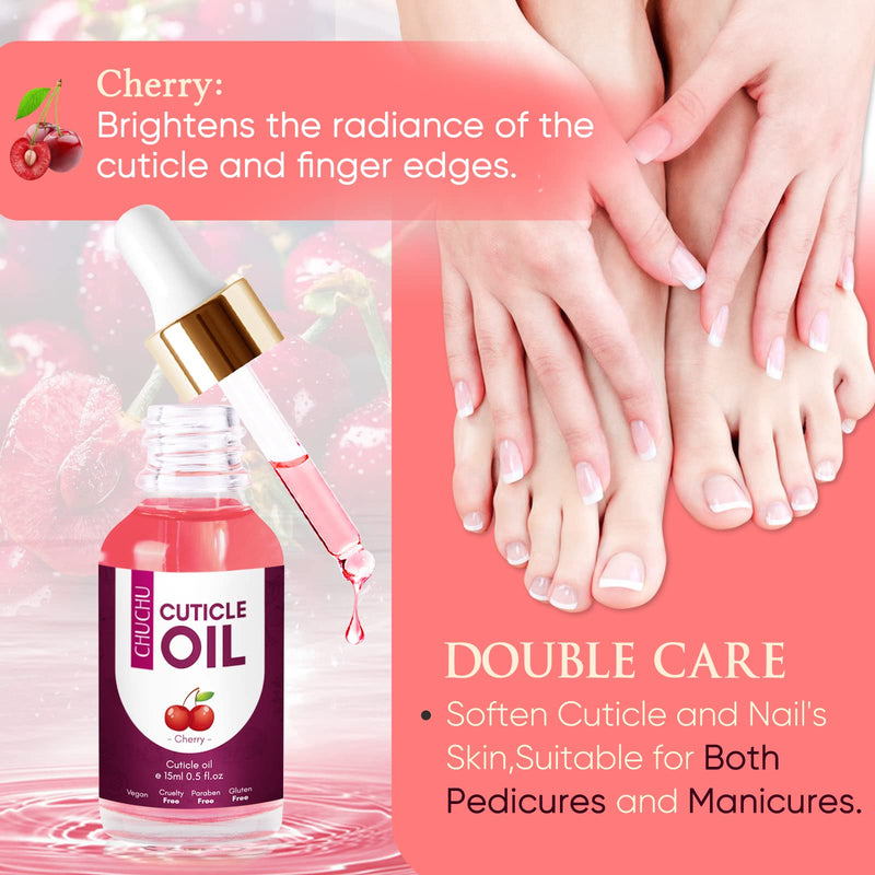 [Australia] - CHUCHU Cuticle Oil for Nails, 15ml, Jojoba Nail Cuticle Oil Contain Vitamin B & E, Moisturizes Cuticle and Nail's Skin, Strengthens Nails, Prevents Hangnails and Chapped, Cherry 