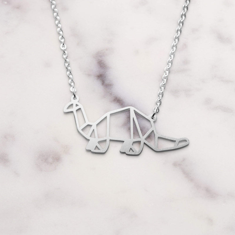 [Australia] - La Menagerie Dinosaur Silver Origami Jewelry & Silver Geometric Necklace – 925 Sterling Plated Silver Necklace & Dinosaur Necklaces for Women – Dinosaur Necklace for Girls & Necklace 