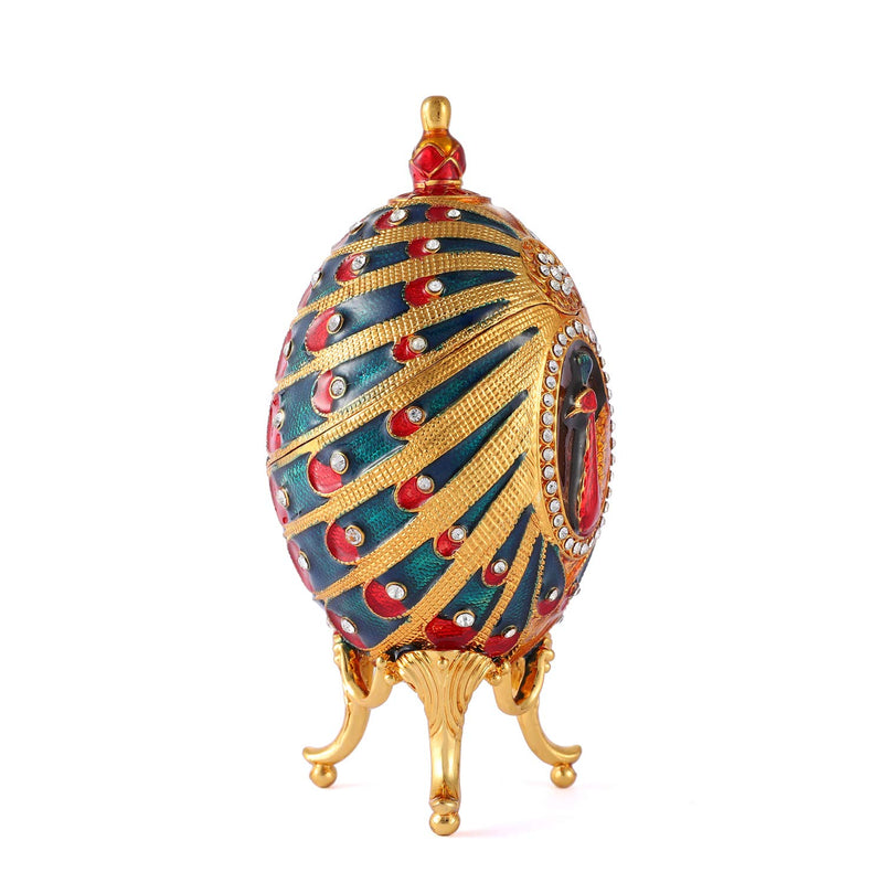 [Australia] - QIFU Faberge Egg Series Hand Painted Jewelry Trinket Box with Rich Enamel and Sparkling Rhinestones Unique Gift Home Decor Easter Day Collectible Blue 