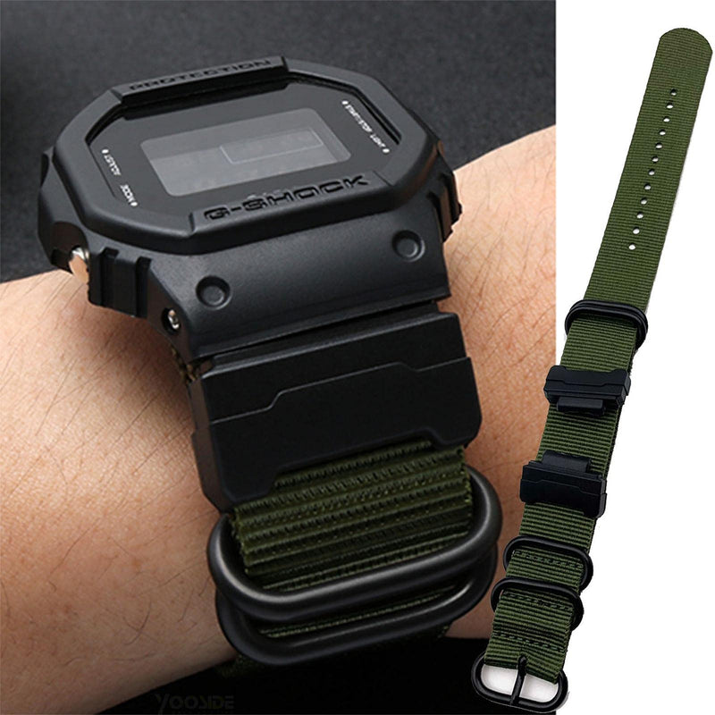 [Australia] - YOOSIDE Nylon Watch Band with Stainless Steel Buckle for Casio G-SHOCK GW-DW5600 GA-100 Green 