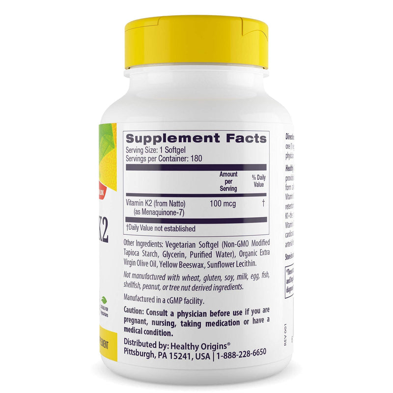 [Australia] - Healthy Origins Vitamin K2 As MK-7 Supplement, 100 mcg, 180 Count 180 Count (Pack of 1) 