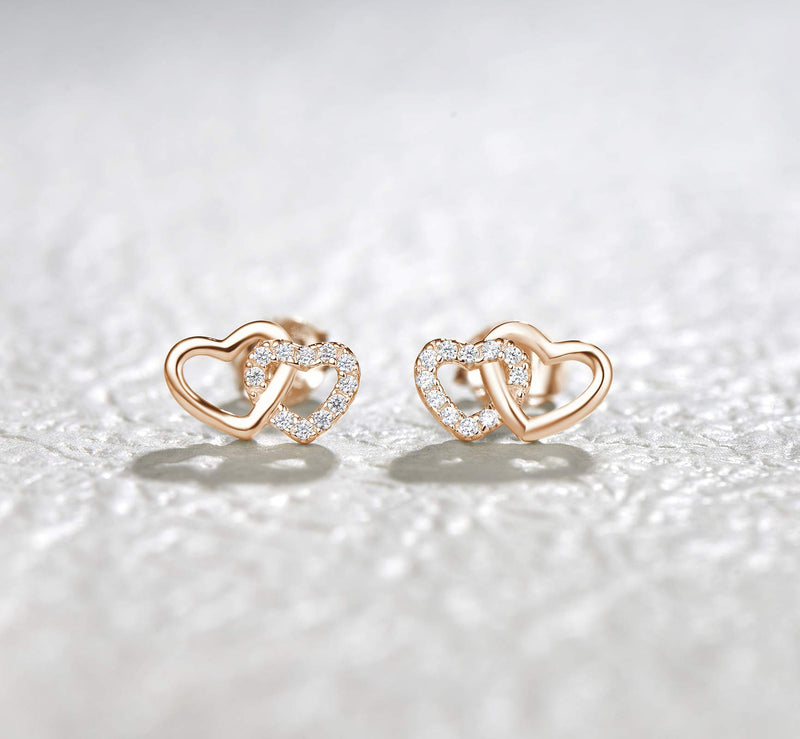 [Australia] - Agvana Heart Earrings Gold Plated Sterling Silver Cubic Zirconia Love Heart Stud Earrings Cute Trendy Jewelry Birthday Christmas Gifts for Women Girls Mom Grandma Wife Daughter Her Yourself, Size 0.4" Rose Gold 