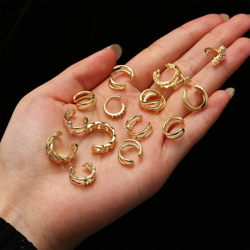 [Australia] - 8 Pairs Gold Ear Cuffs Set for Women Non Piercing Cuff Earrings Sparking Adjustable Helix Wrap Earrings Set Clip on Cartilage 