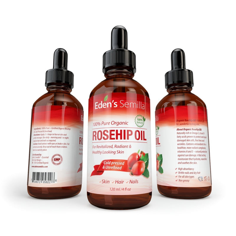 [Australia] - 100% Pure Rosehip Oil - 120ml - Certified ORGANIC - Revitalises Skin & Hair - Clinically Proven - Natural / Cold pressed & unrefined - NON Greasy HIGH absorbency - Use daily - Anti ageing, nourishes, hydrates and visibly reduces fine lines, scars, stre... 