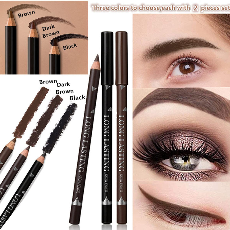 [Australia] - Go Ho 6 PCS Eyebrow Eye Liner Pencil Set,Easy to Color Waterproof Eyebrow Pencil,Professional Long-lasting Eyeliner Makeup Brow Tint Pen,3 Colors(Black,Light Brown,Dark Brown) 3 Colors 6 PCS - Black,Brown,Dark Brown 