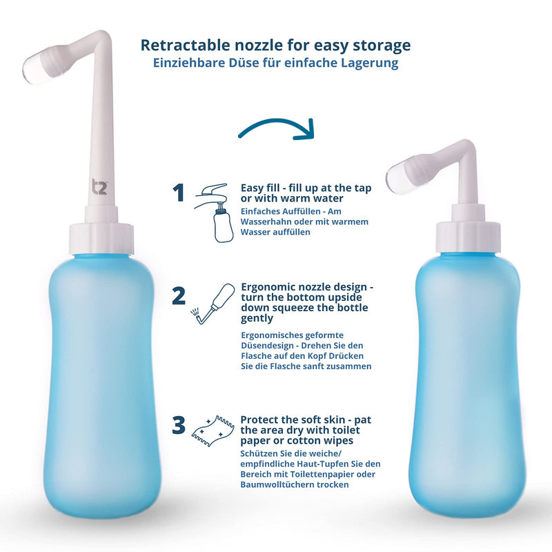 [Australia] - T2 Perineal Bottle - Portable Bidet for Postpartum Care, Pain Relief - 450ml Plastic Squeeze Bottle with 60° Nozzle & Washable Storage Bag - Hospital Bag Maternity Essential, Gift for Mum to Be 