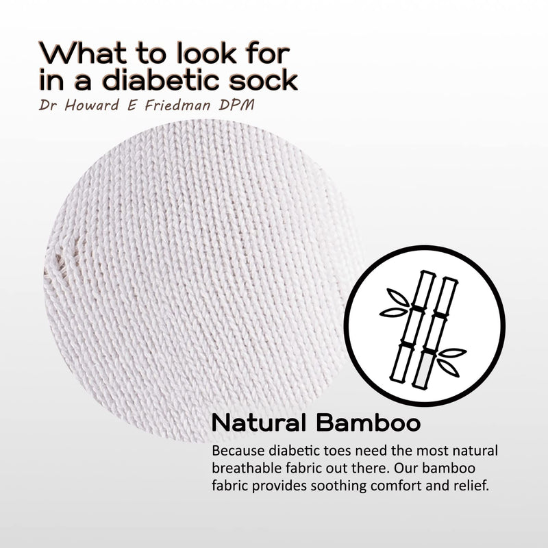 [Australia] - Silky Toes 3 or 6 Pack Men’s Bamboo Diabetic Seamless Soft Non-Binding Crew Socks, Also Available In Plus Sizes 9-11 White- 6 Pairs 
