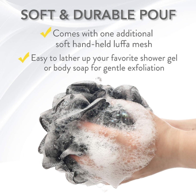 [Australia] - YOOVE Loofah Back Scrubber with Bamboo Charcoal | Loofah Sponge with Long Handle for Shower | Exfoliating Luffa Bath Sponge for Body & Back 