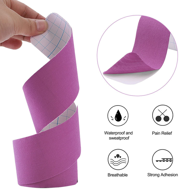 [Australia] - Kinesiology Tape Precut(2 Pack) Kinetic Tape Rolls Athletic Tape Elastic Therapeutic Sport Tape for Knees, Ankles, Shoulder, Elbow, Pain Relief and Injury Recovery 2 Inch x 16.4 ft (Purple) (2 Pack) Purple 