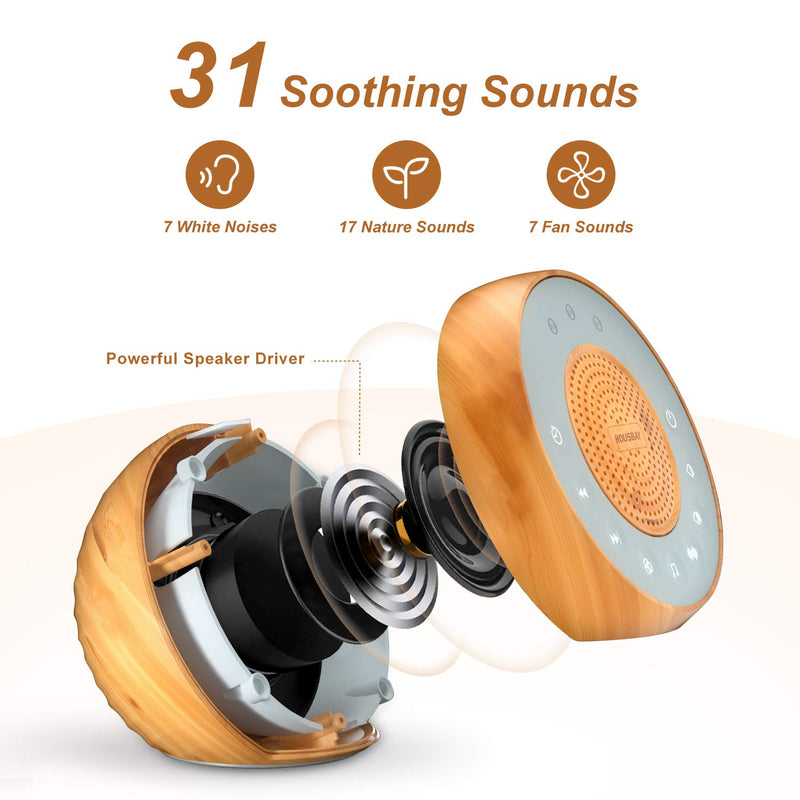 [Australia] - Housbay White Noise Machine with 31 Soothing Sounds, 5W Loud Stereo Sound, Auto-Off Timer, Adjustable Volume, Sleep Sound Machine for Baby, Kid, Adult -Wood Grain 