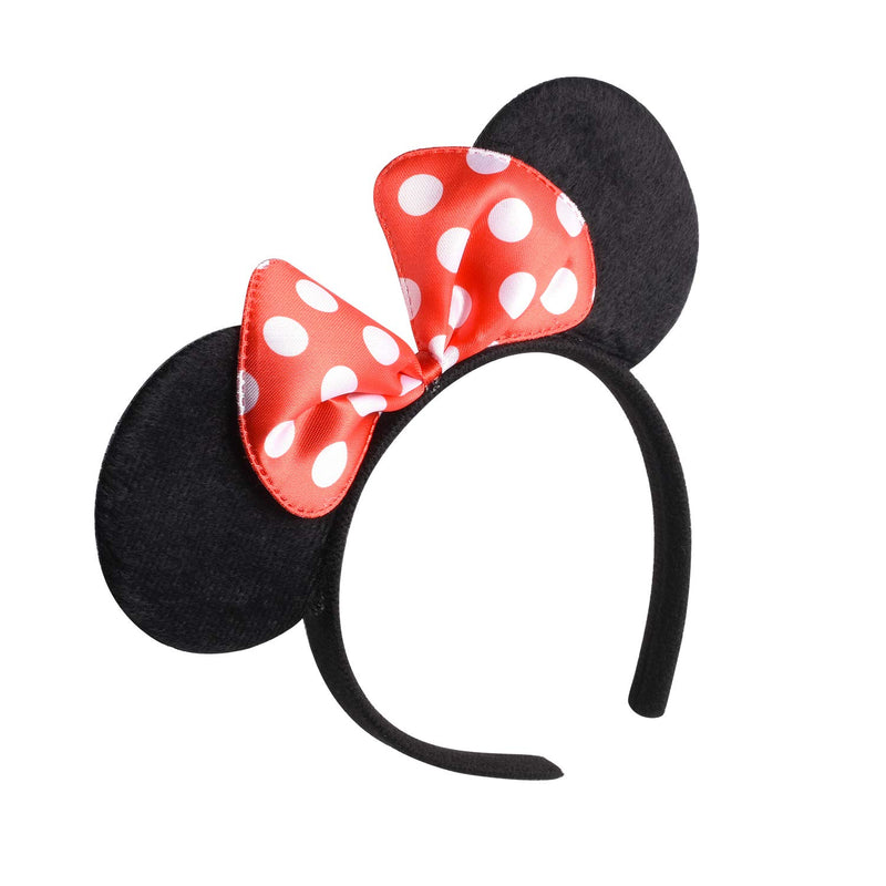 [Australia] - Picoway Mouse Ears Solid Black & Red Bow Headband Set of 20 