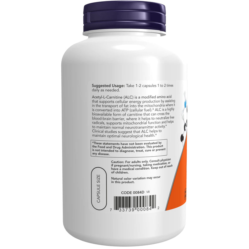 [Australia] - NOW Supplements, Acetyl-L Carnitine 500 mg, Amino Acid, Brain And Nerve Cell Function*, 200 Veg Capsules 