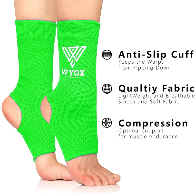 [Australia] - WYOX Ankle Wraps Support Boxing Gear for Men Women Muay Thai Ankle Support Kickboxing Wraps Gym Ankle Support (Pair) Green L / XL (Women 7.0 - 10.5/ Men 6.0 - 9.5) 