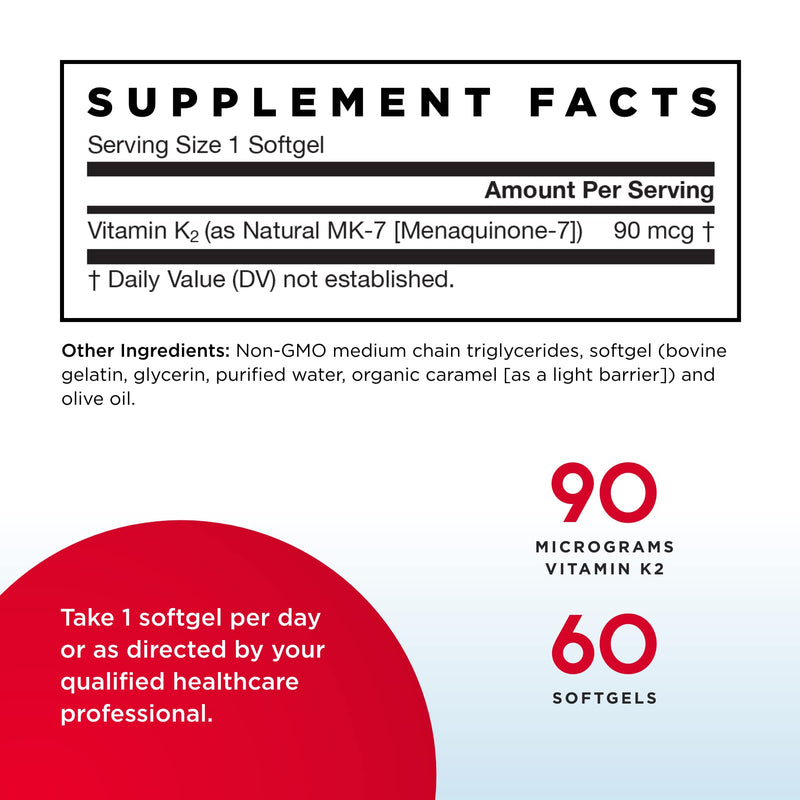 [Australia] - Jarrow Formulas MK-7 90 mcg - 60 Softgels - Superior Vitamin K Product for Building Strong Bones - Supports Heart & Cardiovascular Health - 60 Servings 60 Count (Pack of 1) 