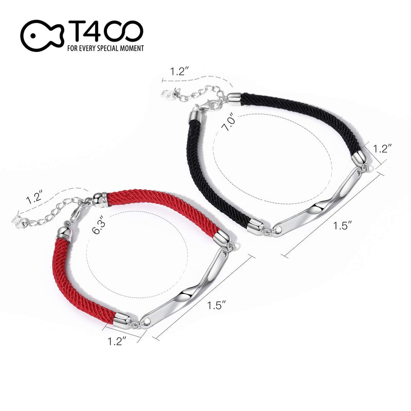 [Australia] - T400 925 Sterling Silver Black Red Mobius Ring Braided Rope Bracelet Valentine's Day Couple Gift for Women Girls Men Boys 