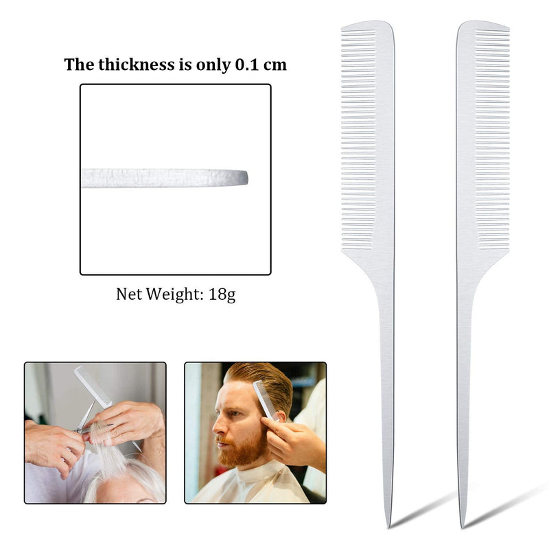 [Australia] - 2 Pieces Metal Tail Combs Silver Rat Tail Hair Combs Fine Cutting Comb Teasing Pintail Barber Comb Stainless Steel Hair Styling Cutting Comb (Rat Tail) 