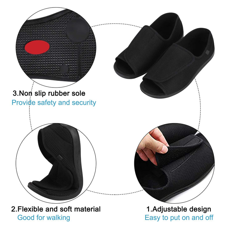 [Australia] - Men's Open Toe Diabetic Slippers Adjustable Orthopedic Walking Shoes Wide House Diabetic Shoes Comfortable Footwear Sandals Durable Square Toe Support Brace for Swollen Feet, Edema Elderly black 10 