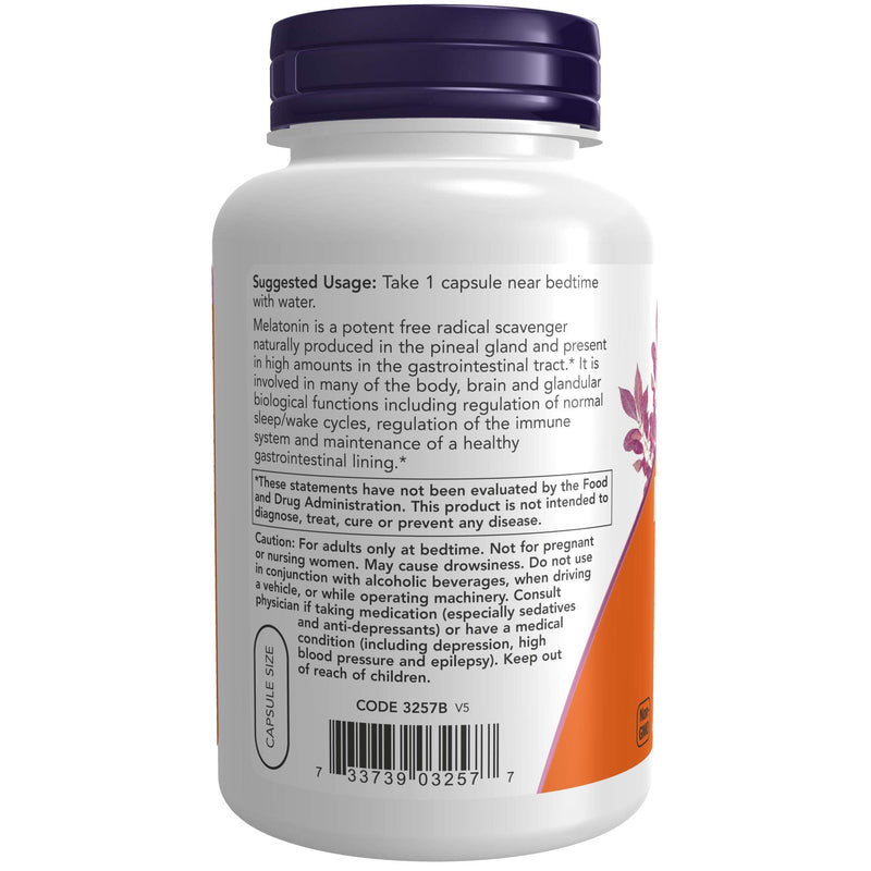 [Australia] - NOW Supplements, Melatonin 3 mg, Free Radical Scavenger*, Healthy Sleep Cycle*, 180 Veg Capsules 180 Count (Pack of 1) 