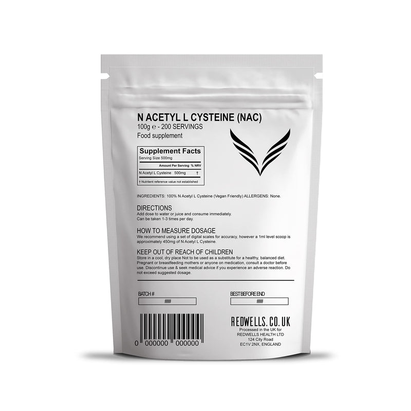 [Australia] - NAC Powder REDWELLS Pure N Acetyl L Cysteine Powerful Antioxidant - 100g Pack 100 g (Pack of 1) 