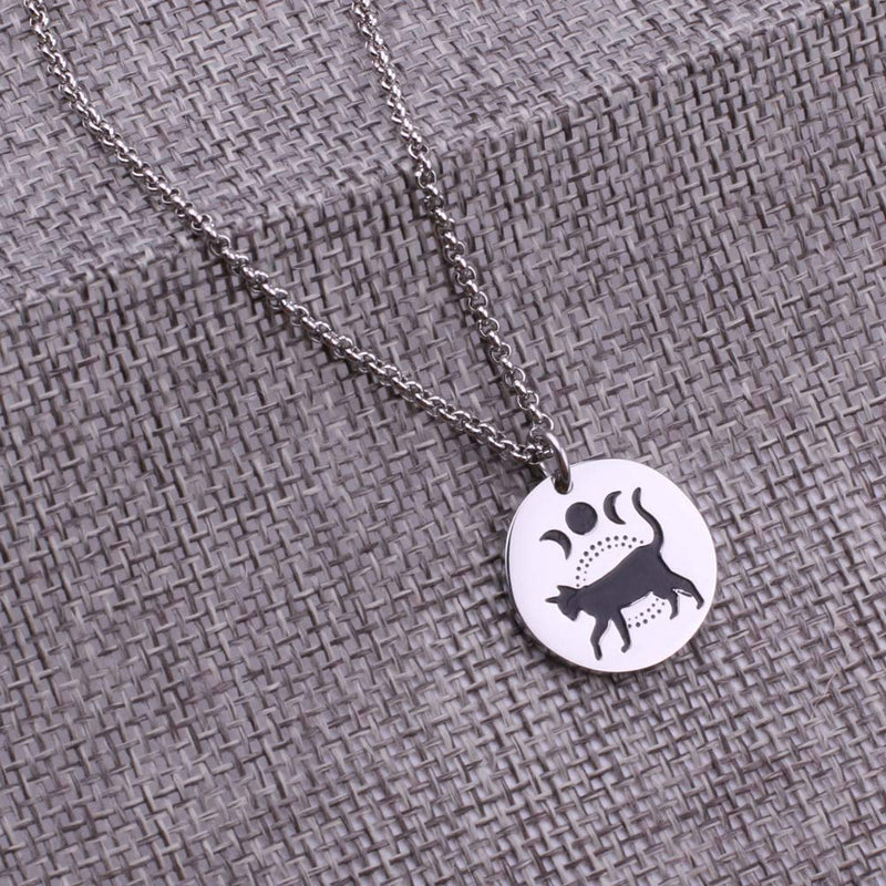 [Australia] - Moon Phase Witchcraft Black Cat Necklace Launar Phase Necklace silver necklace 