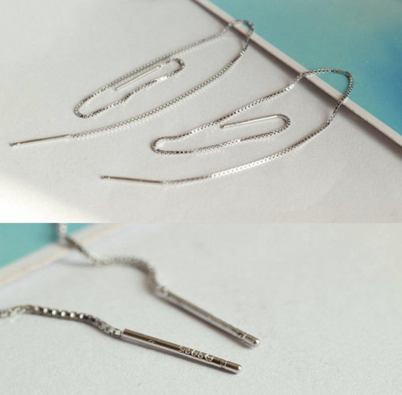 [Australia] - iszie jewellery Sterling Silver Bar Threader Pull Through Chain Earrings (12 CM) 