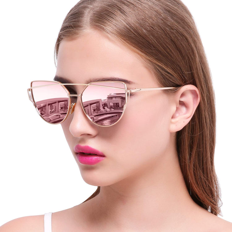 [Australia] - Joopin Retro Polarised Cateye Sunglasses for Women, Metal Frame Black Lens Double Bridge Womens Sunglasses Fashion Black+pink as the pictures 