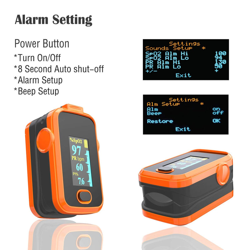 [Australia] - Pulse oximeter fingertip with Plethysmograph and Perfusion Index, Portable Blood Oxygen Saturation Monitor for Heart Rate and SpO2 Level, O2 Monitor Finger for Oxygen,Pulse Ox,Oximetro,(Red-Orange) 