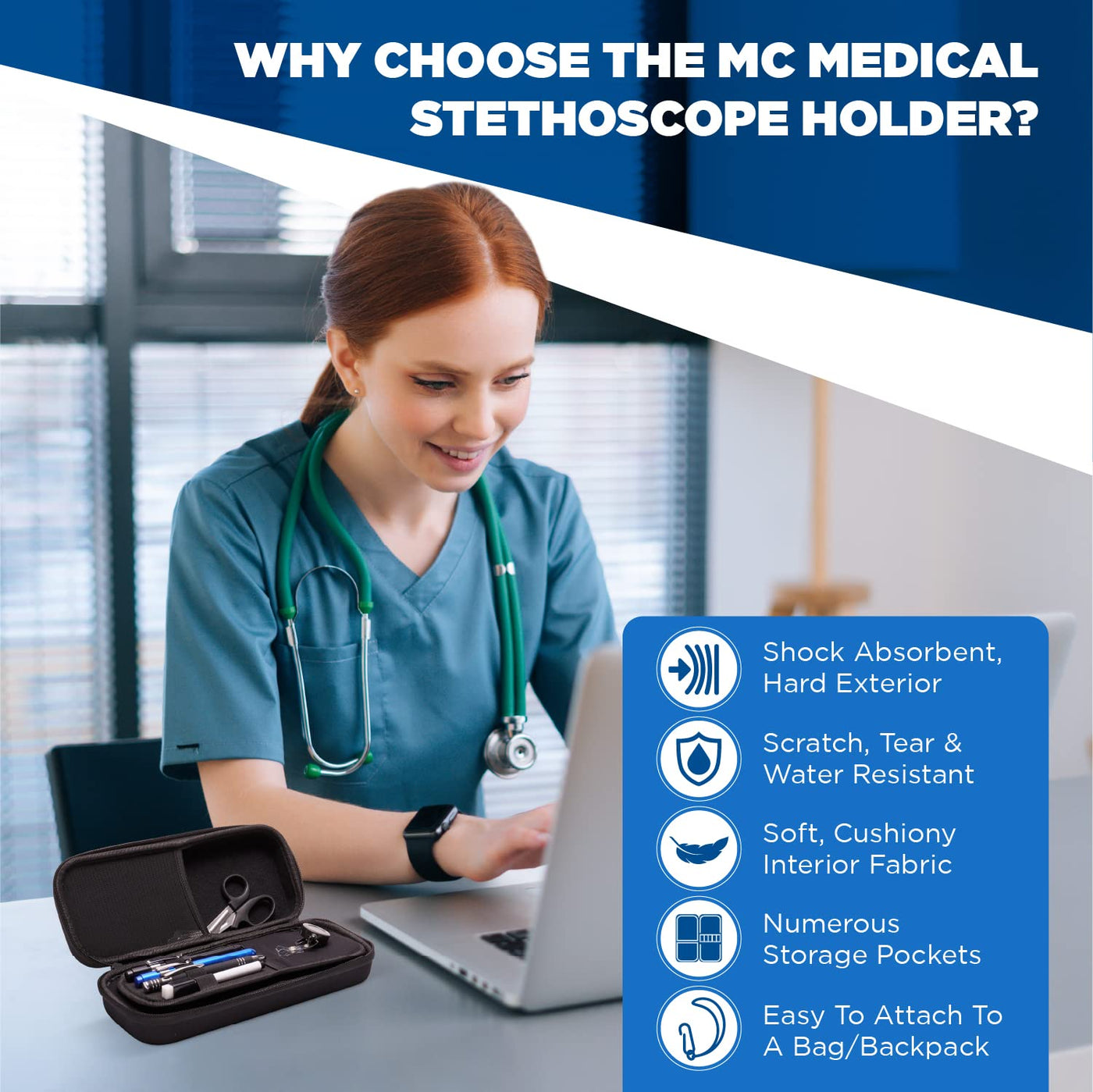 MC Medical Hard Protective Stethoscope Case With Accessories For 3M  Littmann Stethoscope, MDF, Omron & More-Includes Badge Reel, Dry Erase  Marker, Stylus Ballpoint Pen, Nurse Shears & Pen Lights