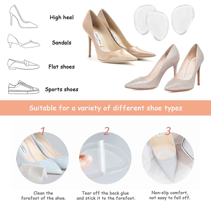 [Australia] - 4 Pairs of High Heel Insole, Soft Gel Relieve Metatarsal Pain, Non-Slip Clear Gel Insole, Fits Any Shoes 