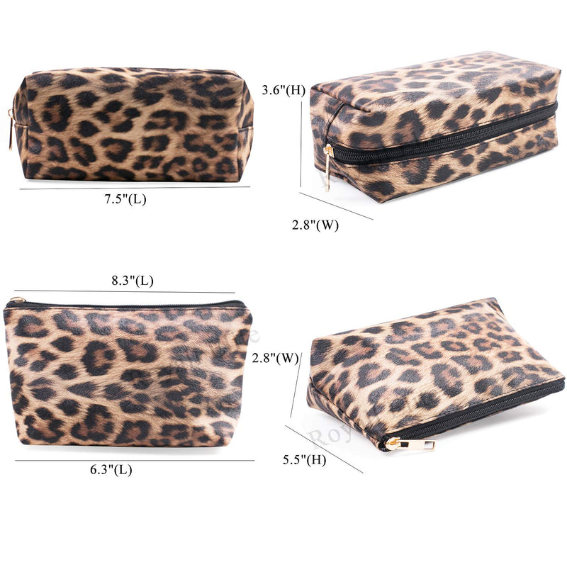 [Australia] - 2 Pcs Leopard Makeup Bag Travel Cosmetic Case Portable Multifunction Toiletry Bags Organizer Brushes Storage Bags with Gold Zipper for Women Girls Clutch Purse 