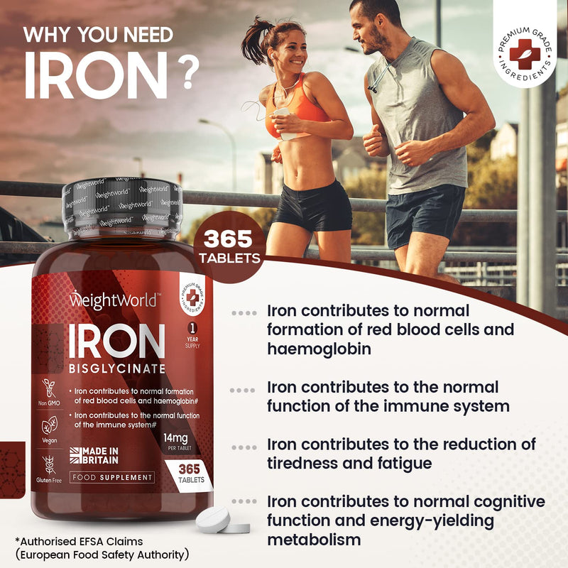 [Australia] - Gentle Iron Tablets High Strength 14mg - 365 Iron Bisglycinate Tablets (1 Year Supply) - Vegan Iron Supplements for Men & Women's Health - Easily Digestible, Gluten Free & Non-GMO - Made in The UK 
